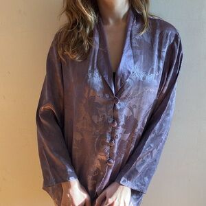 Victoria’s Secret Purple Jaquard Silk Satin Button Down Pajama PJ Top Vintage